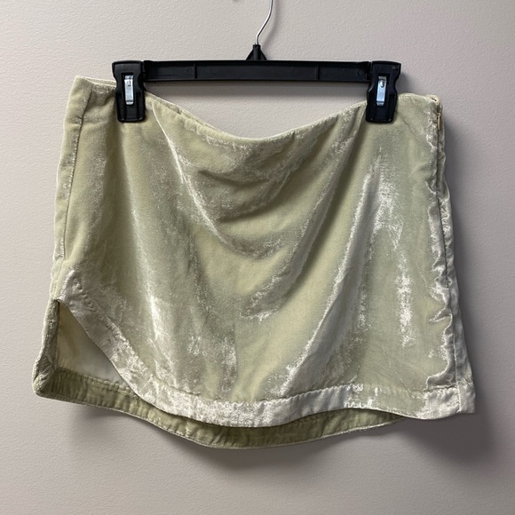 Free People Annalise Velvet Mini Skirt in Sage Green - Picture 1 of 9